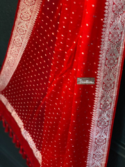 Pure Georgette Dupatta - Red silver zari - The Handlooms
