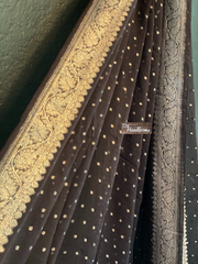 Pure Georgette Dupatta - Black silver zari - The Handlooms