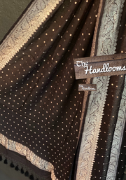 Pure Georgette Dupatta - Black silver zari - The Handlooms