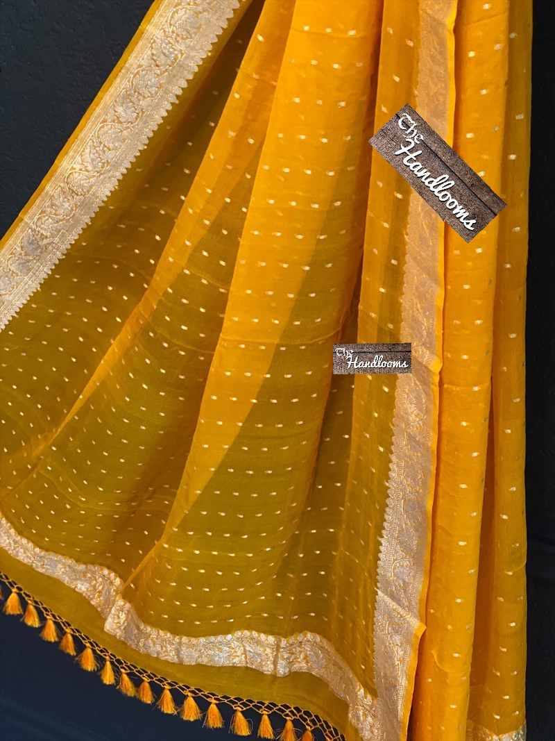 Pure Georgette Dupatta - Gold silver zari - The Handlooms