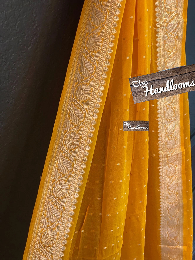 Pure Georgette Dupatta - Gold silver zari - The Handlooms