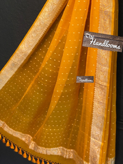 Pure Georgette Dupatta - Gold silver zari - The Handlooms