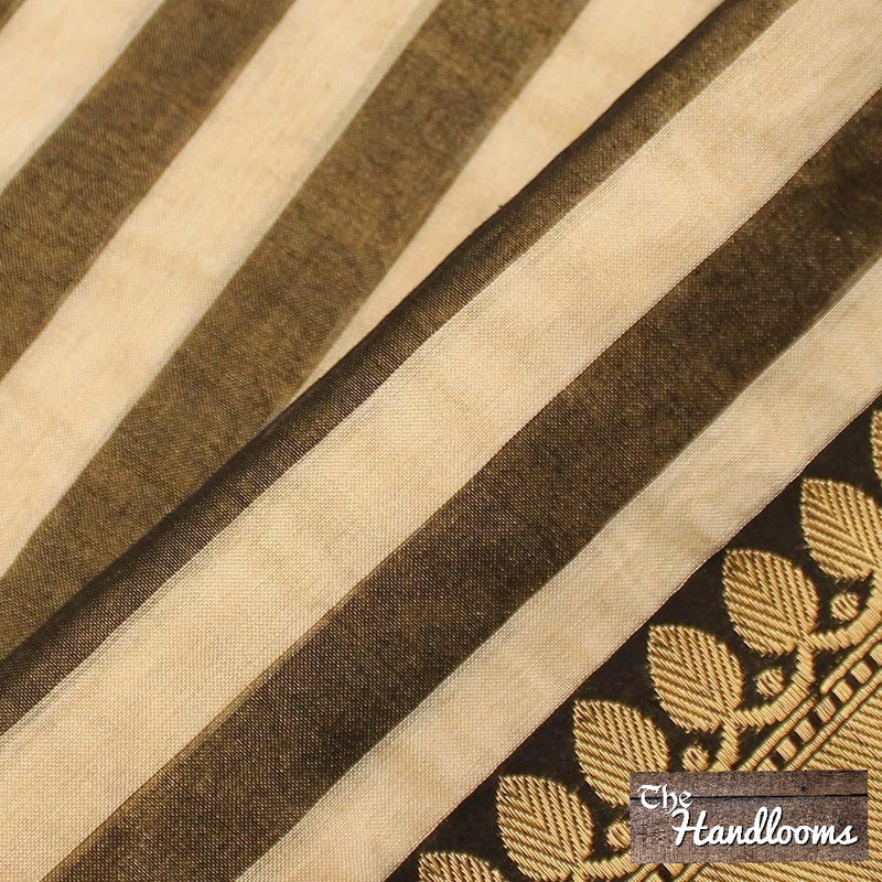 Pure Tissue Reshmi zari Stripe Banarasi Saree - The Handlooms