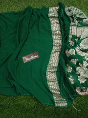 Khaddi Georgette Handloom Banarasi Saree - Green - The Handlooms