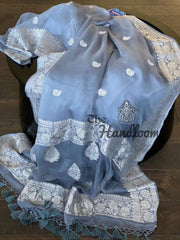 Pure Georgette Banarasi Saree - Grey - The Handlooms