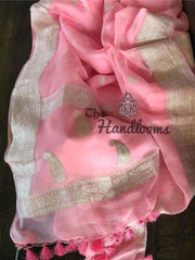 Pure Georgette Banarasi Handloom Saree - pink - The Handlooms