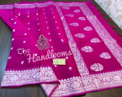 Pure Georgette Banarasi Handloom Saree - Hot pink - The Handlooms