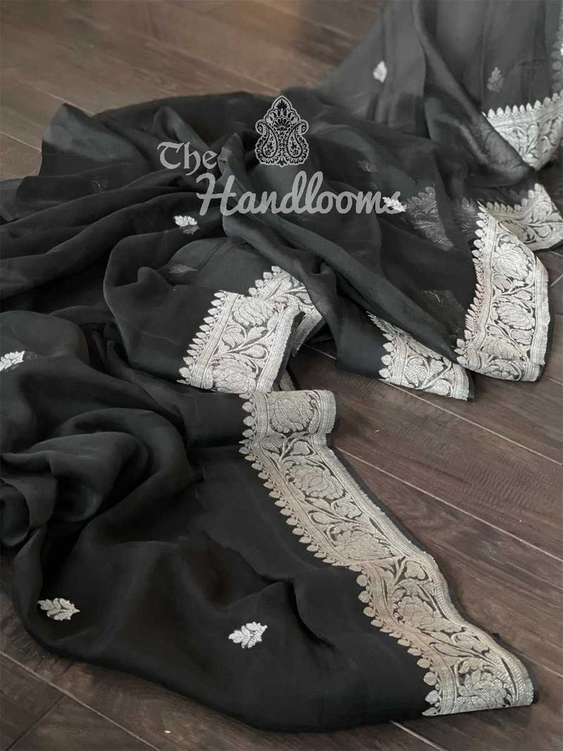 Pure Georgette Banarasi Saree - Black - The Handlooms