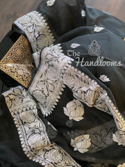 Pure Georgette Banarasi Saree - Black - The Handlooms