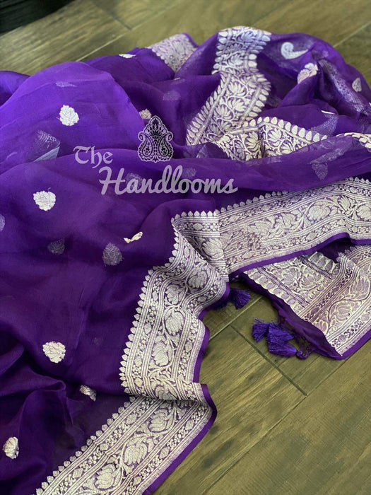 Purple Pure Georgette Banarasi Saree — The Handlooms