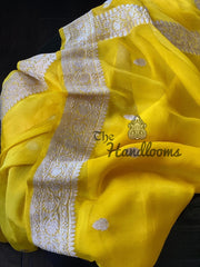 Pure Georgette Banarasi Handloom Saree - Yellow - The Handlooms