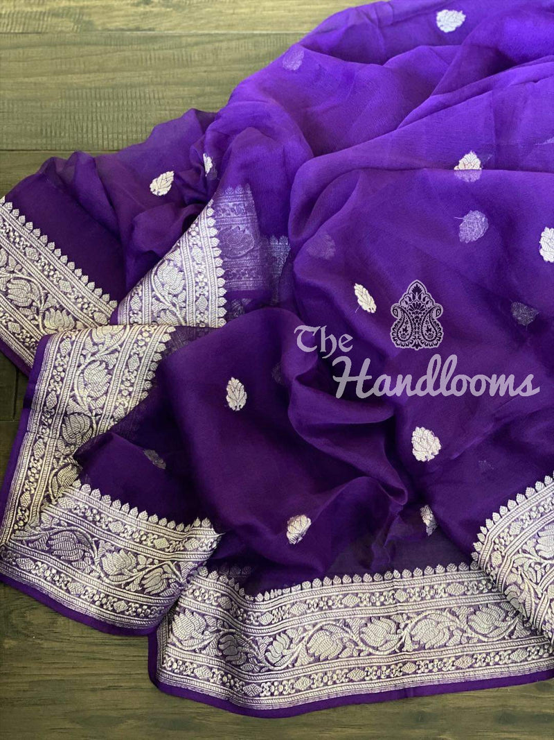 Purple Pure Georgette Banarasi Saree - The Handlooms