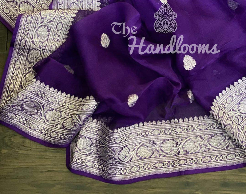 Purple Pure Georgette Banarasi Saree - The Handlooms