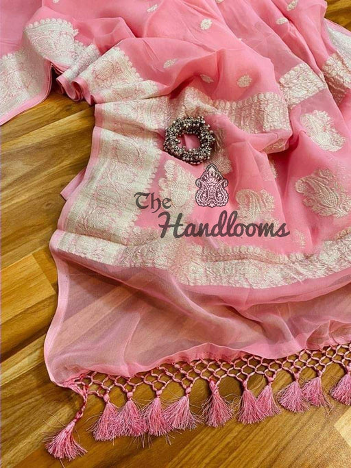 Pure Georgette Banarasi Saree - Pink - The Handlooms