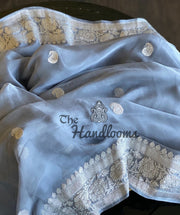 Pure Georgette Banarasi Saree - Grey - The Handlooms
