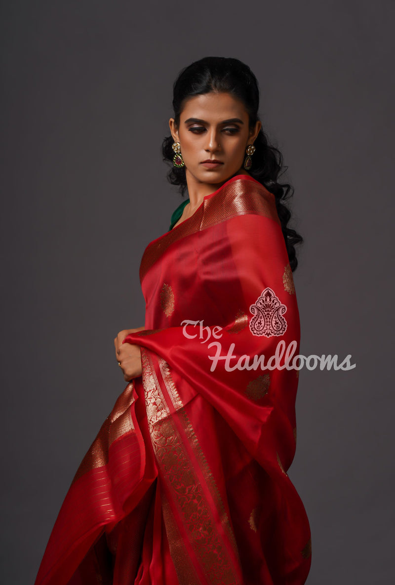 Red Pure Kora Handloom Banarasi Saree - The Handlooms