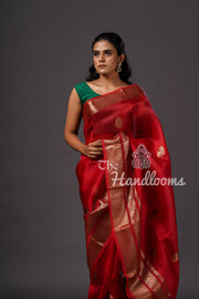 Red Pure Kora Handloom Banarasi Saree - The Handlooms