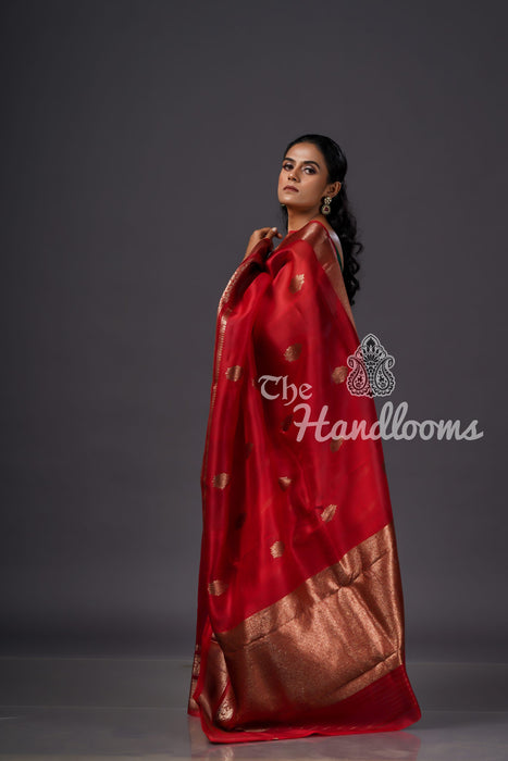 Red Pure Kora Handloom Banarasi Saree - The Handlooms