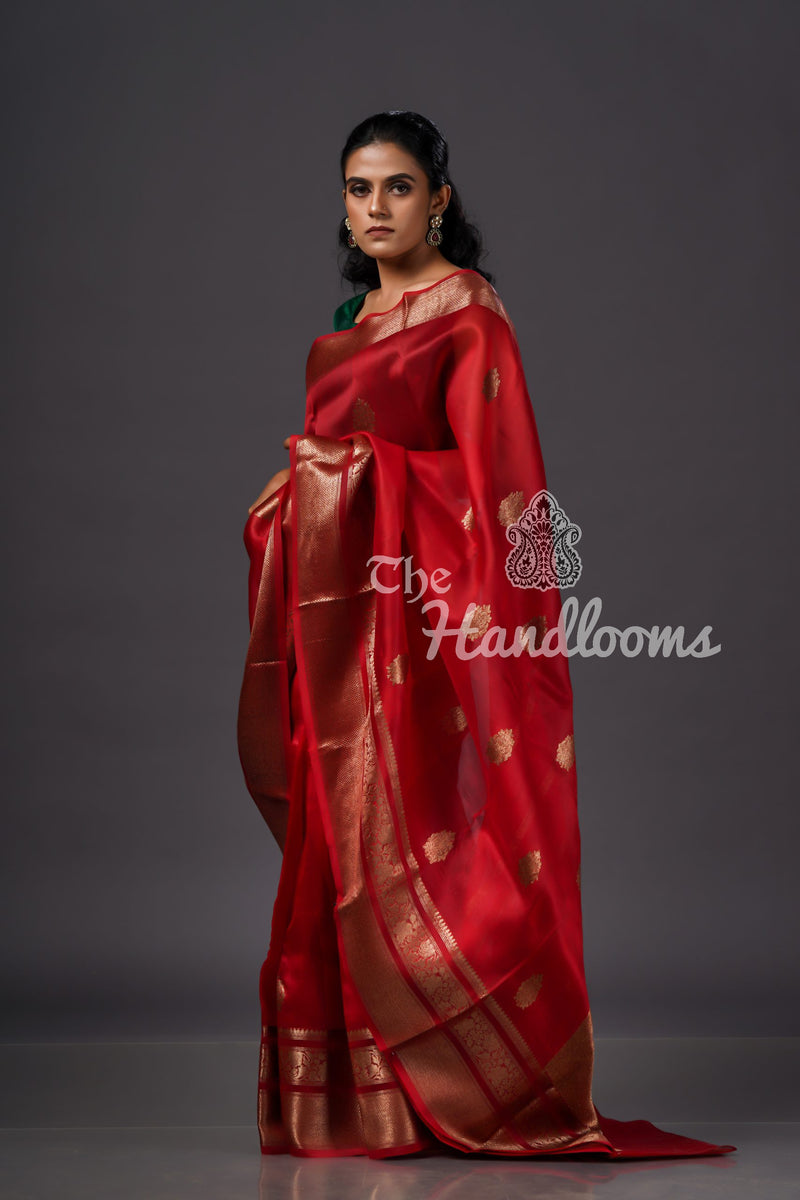 Red Pure Kora Handloom Banarasi Saree - The Handlooms