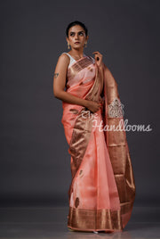 Peach Pure Kora Handloom Banarasi Saree - The Handlooms