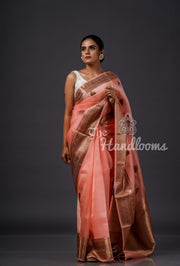 Peach Pure Kora Handloom Banarasi Saree - The Handlooms