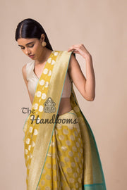 Khaddi Georgette Handloom Banarasi Saree - Yellow - The Handlooms