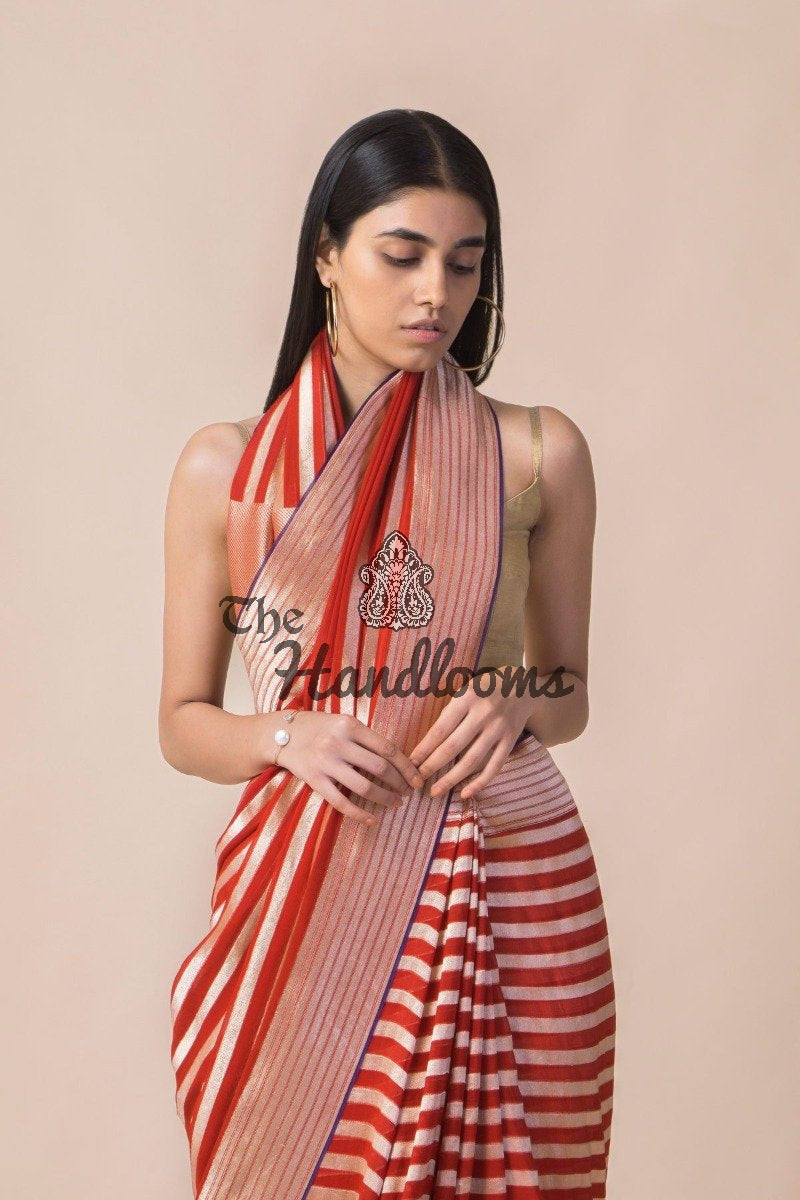 Khaddi Georgette Handloom Banarasi Saree - The Handlooms