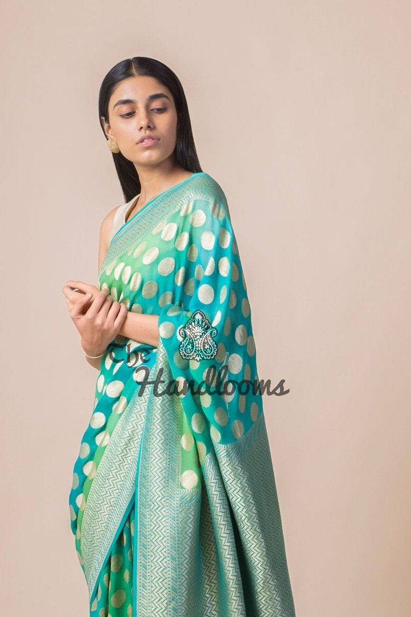 Khaddi Georgette Handloom Banarasi Saree - The Handlooms