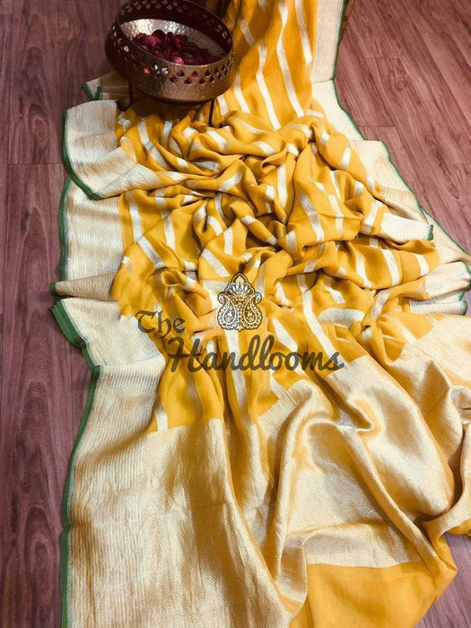 Khaddi Georgette Handloom Banarasi Saree - Yellow - The Handlooms