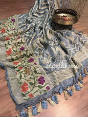 Grey Pure Chiffon Khaddi Banarasi Saree - The Handlooms