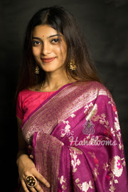 Tussar Georgette Handloom Banarasi Saree - All over Jaal Work with meenakari - The Handlooms