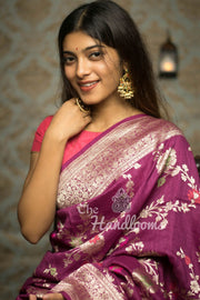 Tussar Georgette Handloom Banarasi Saree - All over Jaal Work with meenakari - The Handlooms