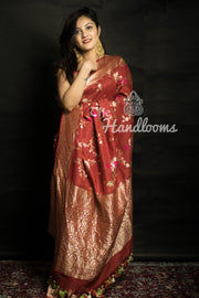 Tussar Georgette Handloom Banarasi Saree - All over Jaal Work with meenakari - The Handlooms