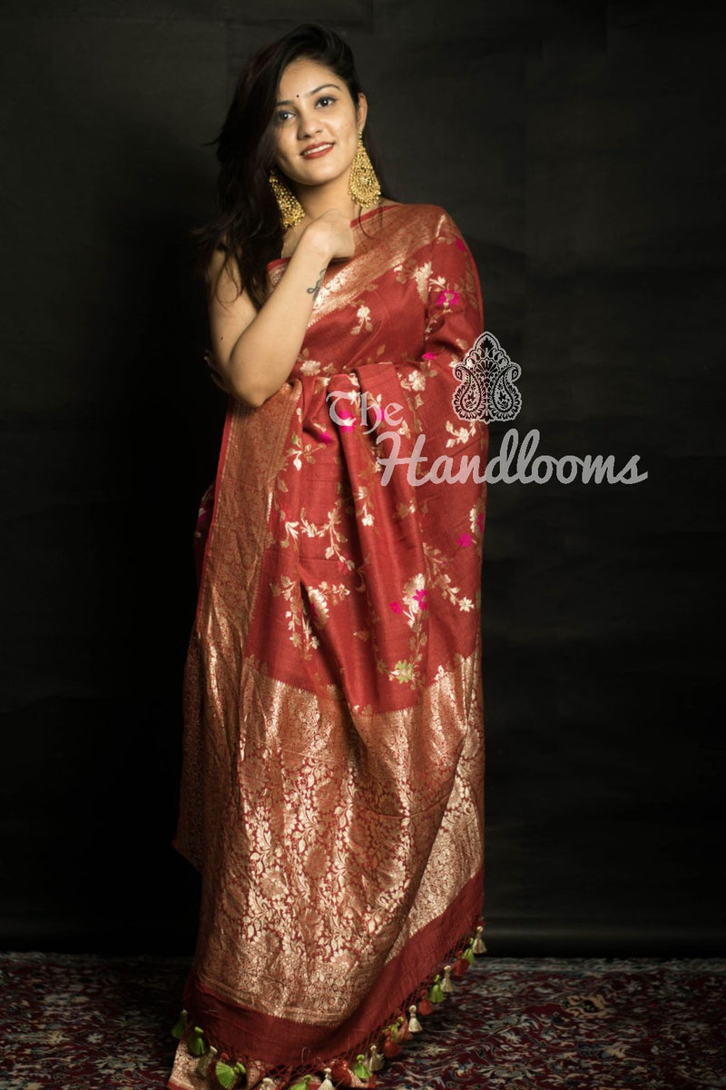 Tussar Georgette Handloom Banarasi Saree - All over Jaal Work with meenakari - The Handlooms
