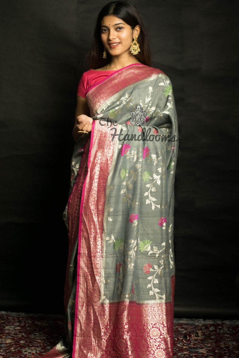 Tussar Georgette Handloom Banarasi Saree - Tilfi - The Handlooms