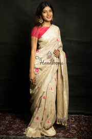 Tussar Georgette Handloom Banarasi Saree - All over Jaal work with meenakari - The Handlooms