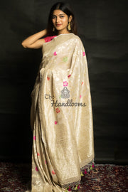Tussar Georgette Handloom Banarasi Saree - All over Jaal work with meenakari - The Handlooms