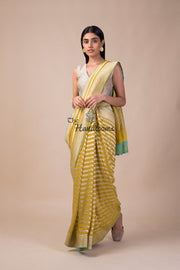 Khaddi Georgette Handloom Banarasi Saree - Yellow - The Handlooms