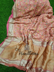 Peach Khaddi Georgette Handloom Banarasi Saree - The Handlooms