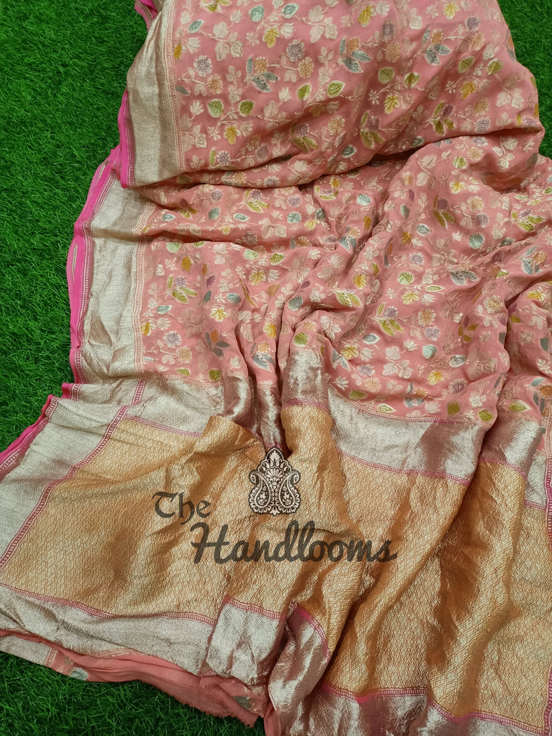 Peach Khaddi Georgette Handloom Banarasi Saree - The Handlooms