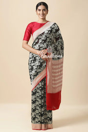 Khaddi Georgette Handloom Banarasi Saree - Black - The Handlooms