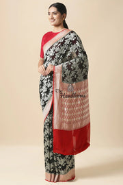 Khaddi Georgette Handloom Banarasi Saree - Black - The Handlooms
