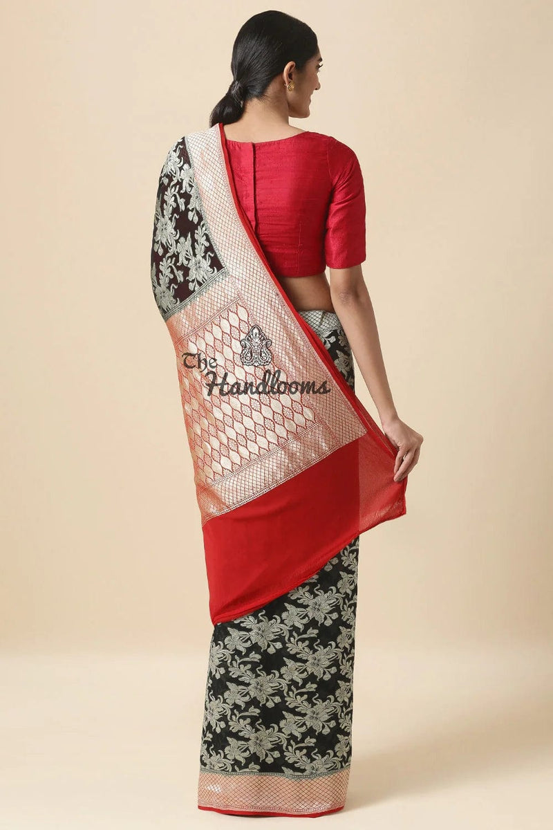 Khaddi Georgette Handloom Banarasi Saree - Black - The Handlooms