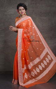 Pure Georgette Banarasi Saree - Orange - The Handlooms