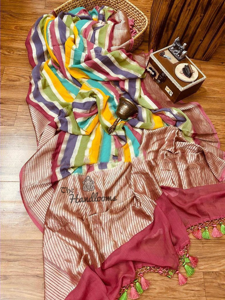 Multi shade Khaddi Georgette Handloom Banarasi Saree - The Handlooms