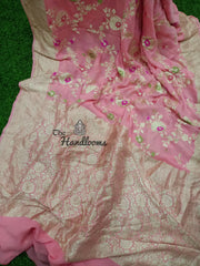 Pink Khaddi Georgette Handloom Banarasi Saree - All over jaal work with meenakari - The Handlooms