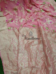 Pink Khaddi Georgette Handloom Banarasi Saree - All over jaal work with meenakari - The Handlooms