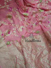 Pink Khaddi Georgette Handloom Banarasi Saree - All over jaal work with meenakari - The Handlooms