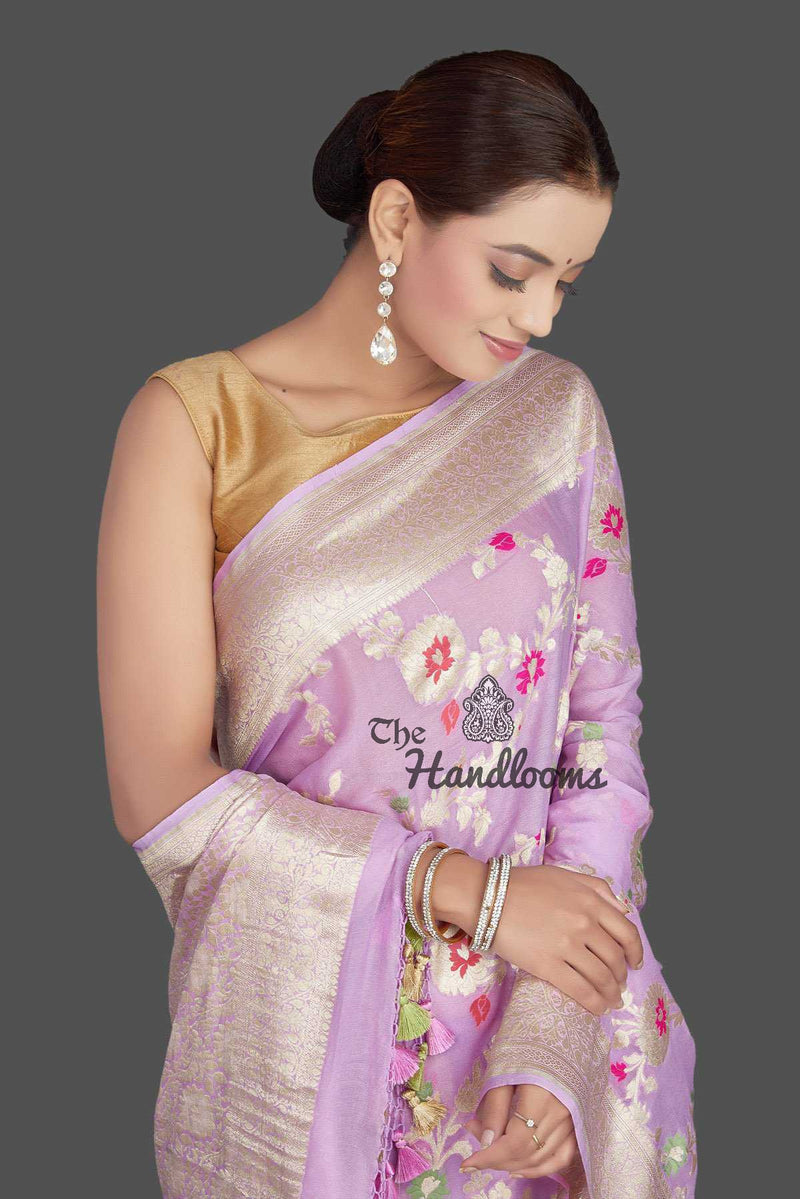 Khaddi Georgette Handloom Banarasi Saree - Tilfi - The Handlooms