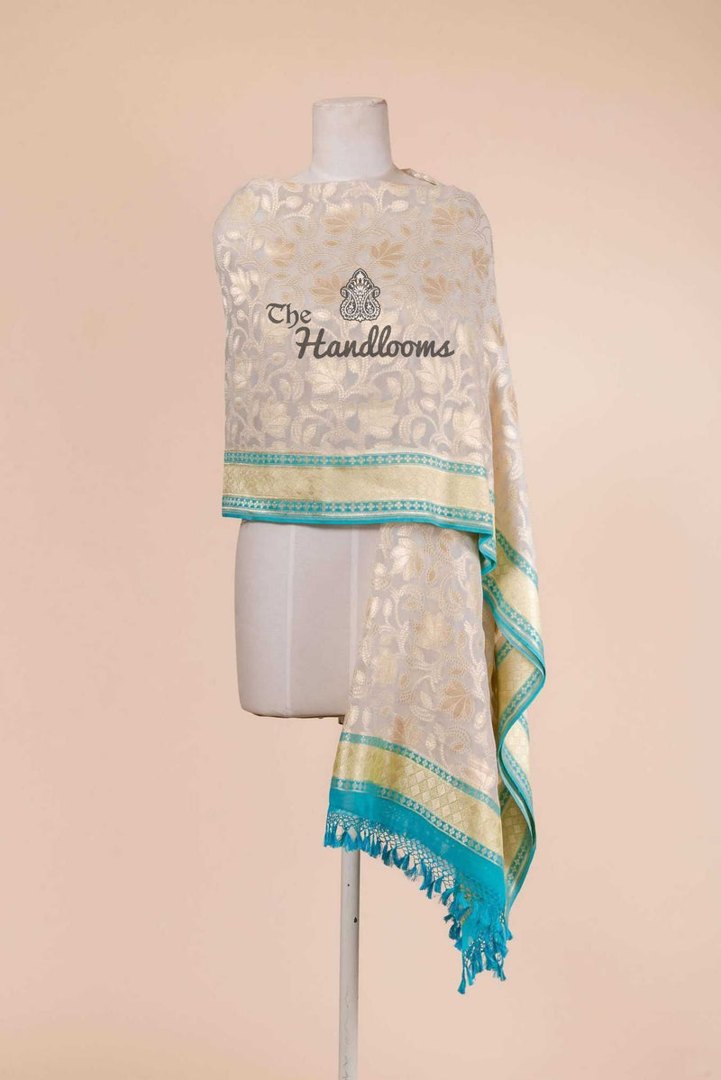 Pure Khaddi Georgette Dupatta - water zari - The Handlooms